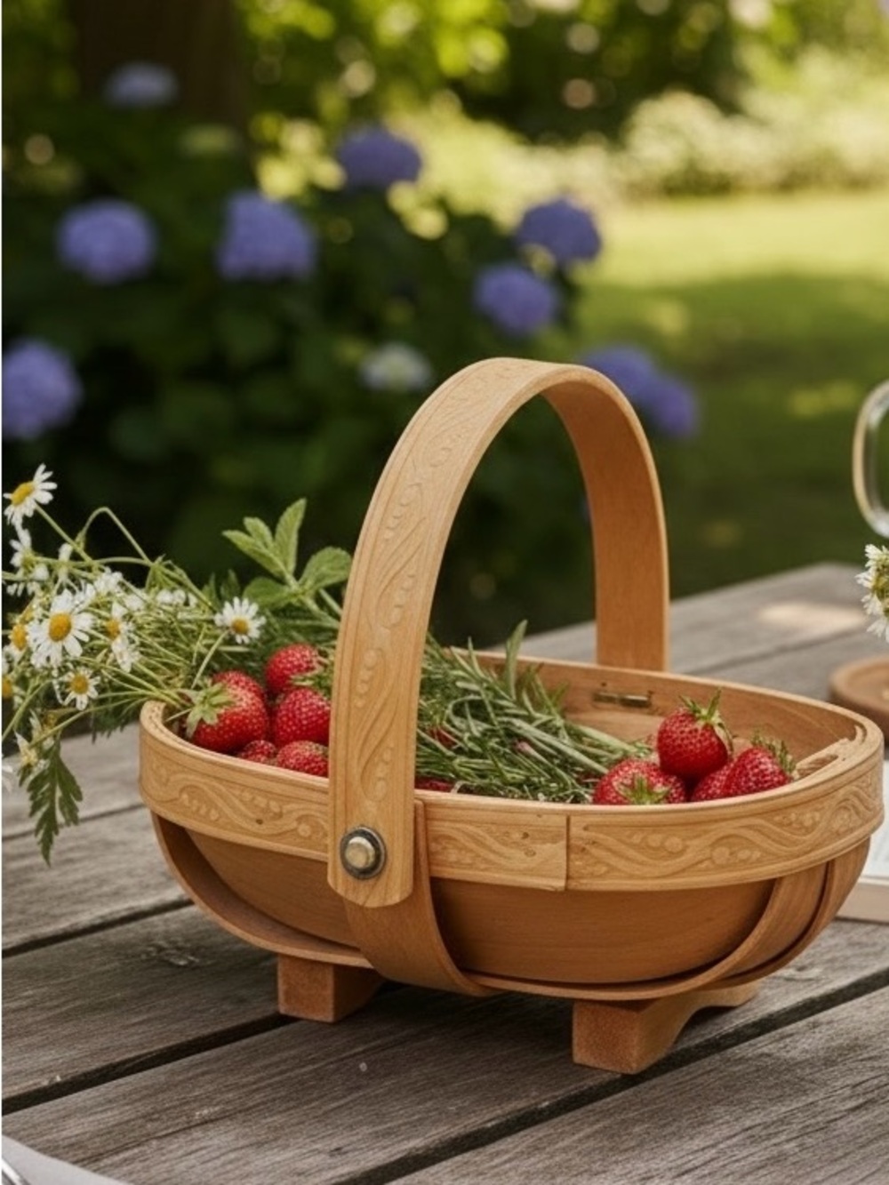 Vintage English Trug Gathering Handled Wood Basket Garden Veggies Flowers Fruit